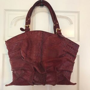 Over Sized Distressed Leather Croc Embossed Bag